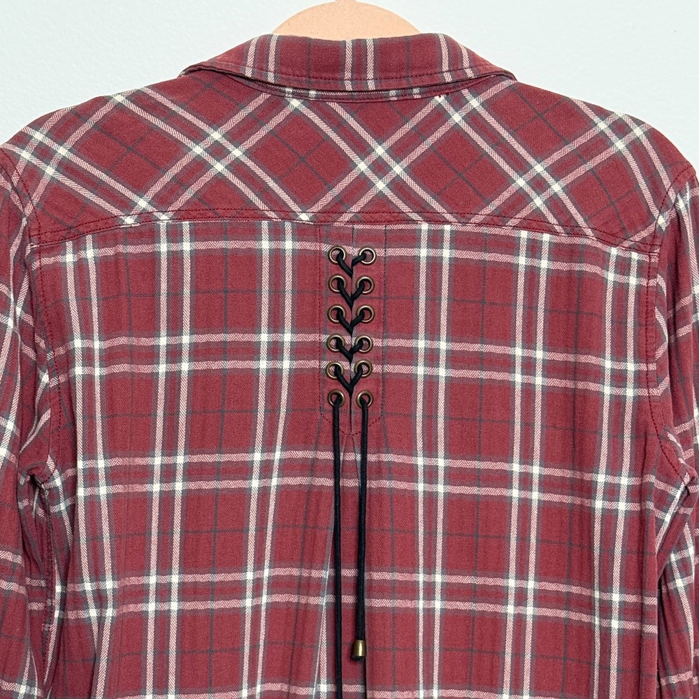 Vintage Plaid Long Sleeve with Lace up Leather Details on Back